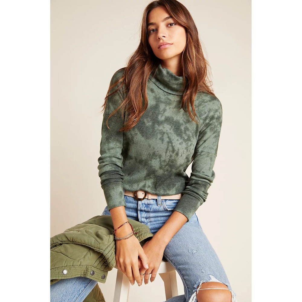 Michael Stars Marcy Tie-Dyed Cowl Neck Tunic Top Womens Medium Green